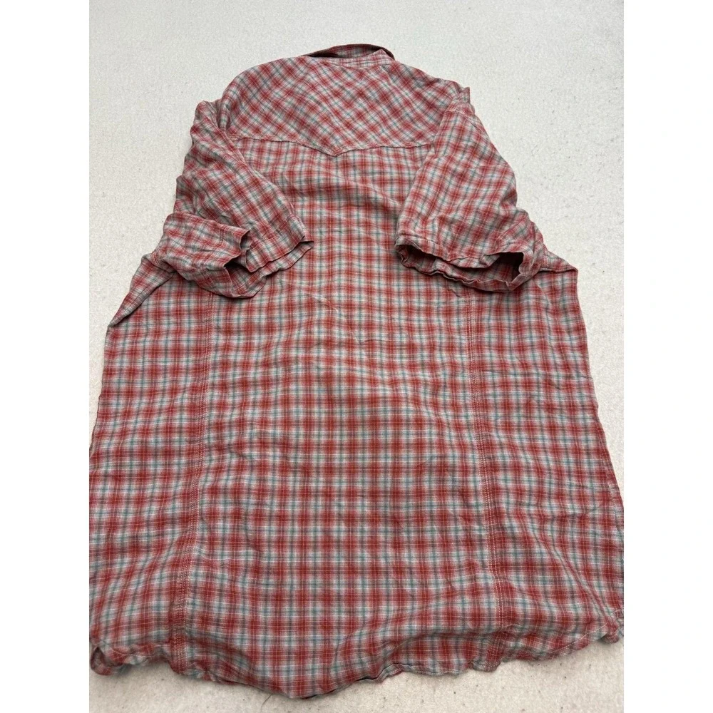 True Religion Shirt Mens 2XL Red Plaid Short Sleeve Western Pearl Snap Pockets